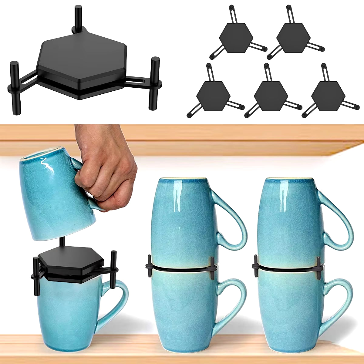 6Pcs Coffee Mug Holder Adjustable Drinkware Stacker Organizer Stackable Coffee Cup Organizer Kitchen Cup Storage Organizer for C